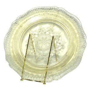 Amber Depression Glass Style Pressed Sandwich Plate Scallop Floral Etched Vintag